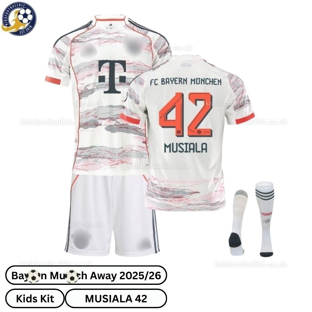 Bay^_^rn Away Kids Football Kit 2025/26 – MUSIALA 42 (With Socks)